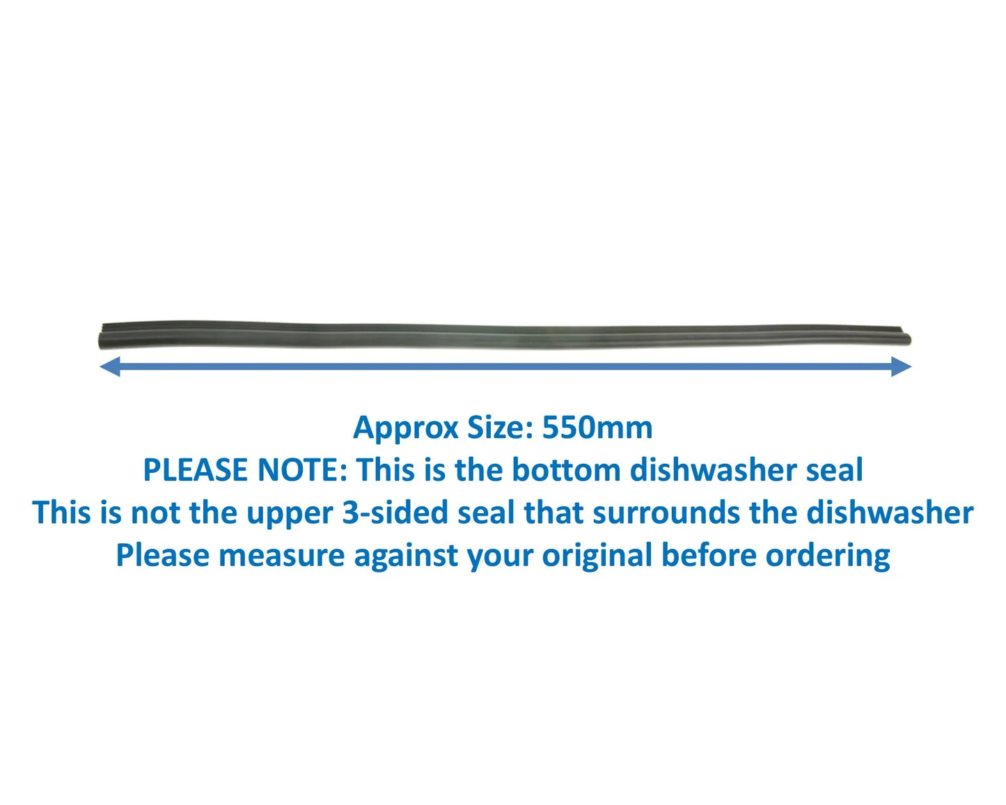Genuine Dishwasher Lower Door Rubber Seal 550mm for Daewoo DA123FS0FR, DA123FW0BG, DA123FW0FR, DA123FW0GR, DI228FW45E, DI266FW1RU, DI549FW44D - Mersey Spares