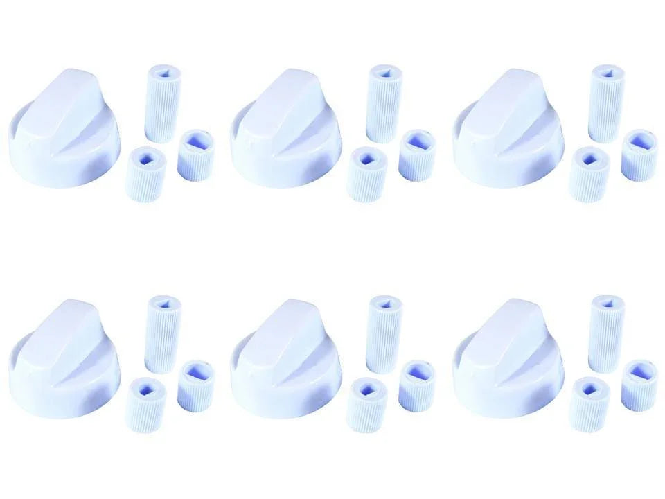 6 x WHITE Control Knobs / Dials for STERLING SCHREIBER & QA Cooker Oven Hob - Mersey Spares