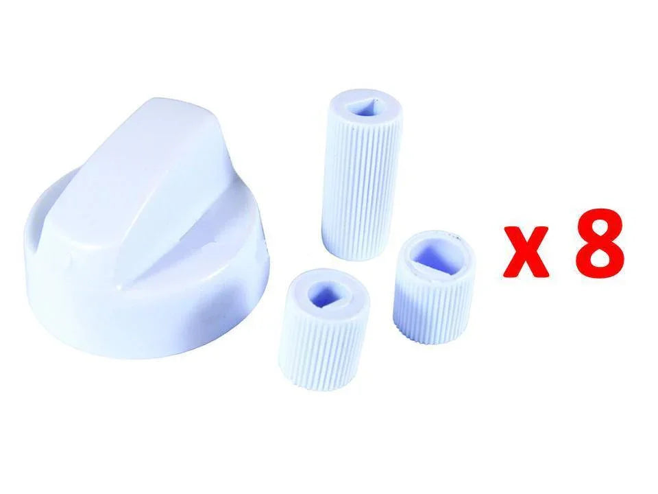 8 x WHITE Control Knobs / Dials for BEKO CREDA TEKA CDA & CANDY Cooker Oven - Mersey Spares