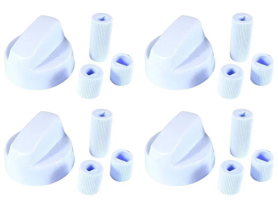 4 x WHITE Control Knobs / Dials for NEW WORLD & CREDA Cooker Oven Hob - Mersey Spares