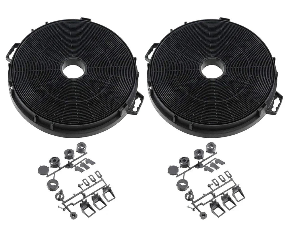2 x Universal Cooker Hood Filter Carbon Round 210mm & Fittings - Mersey Spares