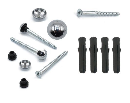 Mirror Screws Kit - Chrome Plated - Mirror Fixing Kit - Chrome Dome Head Cap x 4 - Mersey Spares