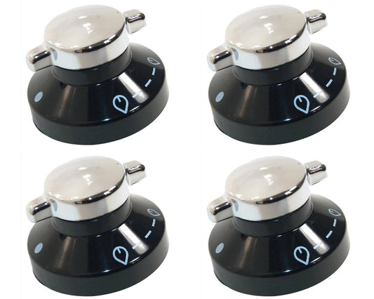 4 x Diplomat Oven Hob Black Silver Control Knob Switch 081880326