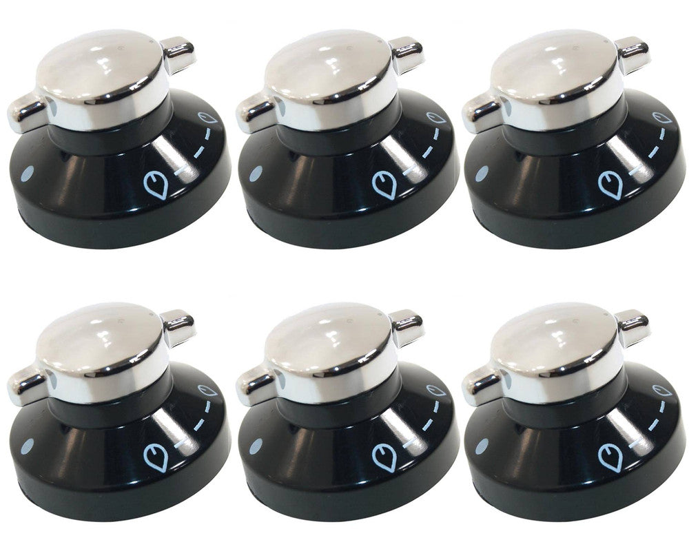 6 x NEW WORLD Oven Gas Knob Hob Cooker Flame Switch Silver Black 081880326