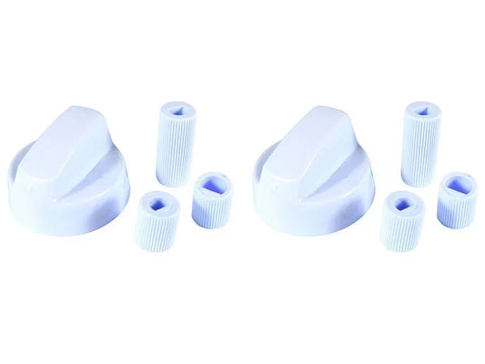 2 x WHITE Control Knobs / Dials for NEW WORLD & CREDA Cooker Oven Hob - Mersey Spares