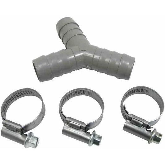 Universal 19mm Washing Machine Drain Hose Y Piece Joiner Connector Kit & Clips - Mersey Spares