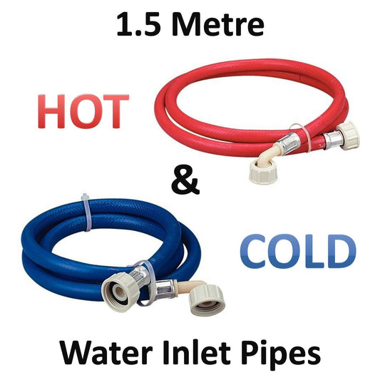 1.5m Long Washing Machine Hose Pipes Inlet Water Fill Hose 1 BLUE 1 RED Cold Hot