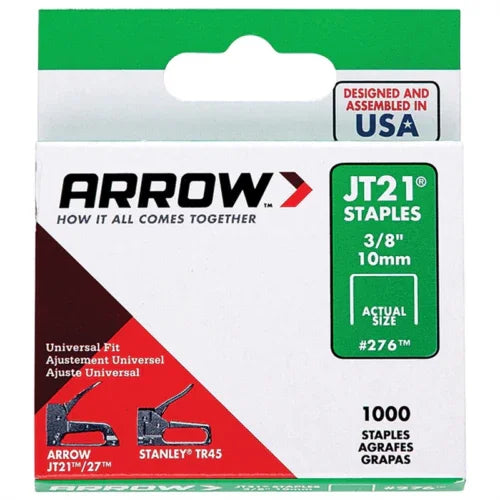 Arrow Fastener JT21 T27 10mm (3/8inch) Staples Box of 1000 #276 - Mersey Spares