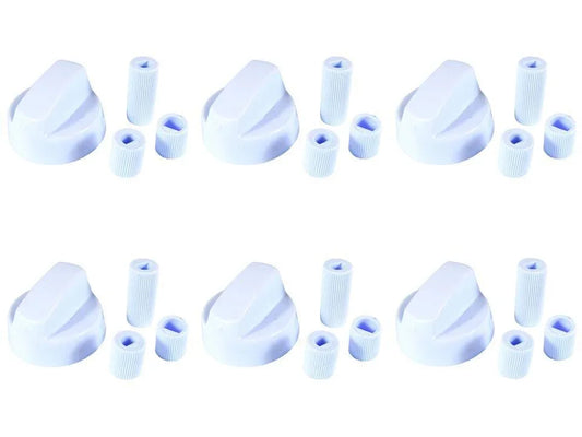 6 x WHITE Control Knobs / Dials for BUSH GORENJE PROLINE FRIGIDA Cooker Oven Hob - Mersey Spares