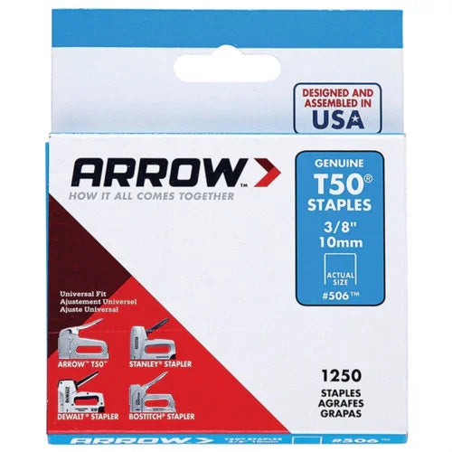Arrow Fastener T50 10mm (3/8inch) Heavy Duty Staples Box of 1250 #506 - Mersey Spares