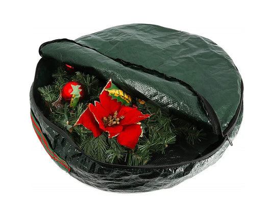 Large Christmas Door Natural Wreath Storage Bag With Handle Green - 61cm x 10cm - Mersey Spares