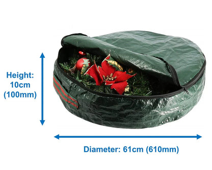 Large Christmas Door Natural Wreath Storage Bag With Handle Green - 61cm x 10cm - Mersey Spares