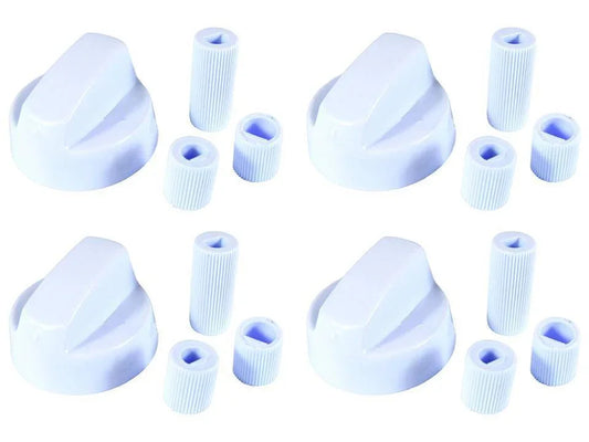 4 x WHITE Control Knobs / Dials for STERLING SCHREIBER & QA Cooker Oven Hob - Mersey Spares