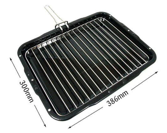 Heavy Duty Grill Pan & Rack With Handle 386 x 300mm for Beko Flavel Cooker Ovens - Mersey Spares