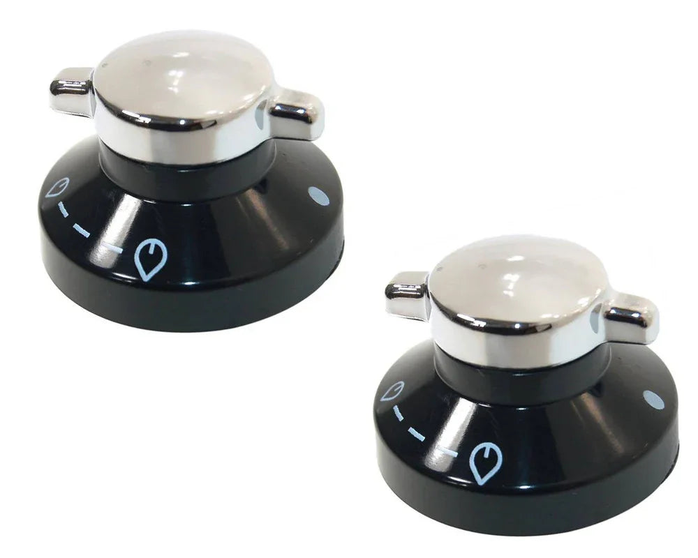 2 x Oven Gas Control Knobs Hob Cooker Switch Chrome Black Silver For Diplomat - Mersey Spares