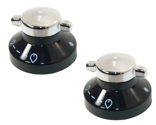 2 x Oven Gas Control Knobs Hob Cooker Switch Chrome Black Silver For New World - Mersey Spares