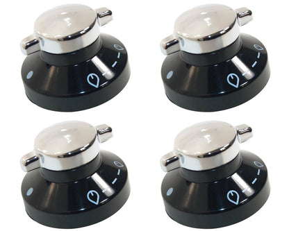 4 x Belling Oven Hob Black Silver Control Knob Switch 081880326
