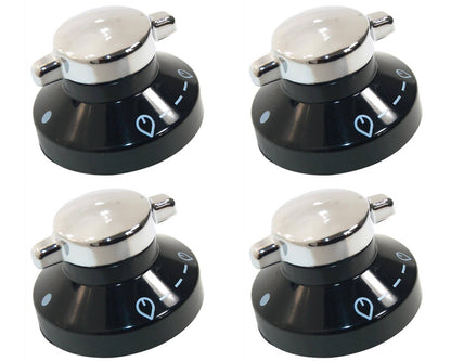 4 x Oven Gas Control Knobs Hob Cooker Switch Chrome Black Silver For Stoves