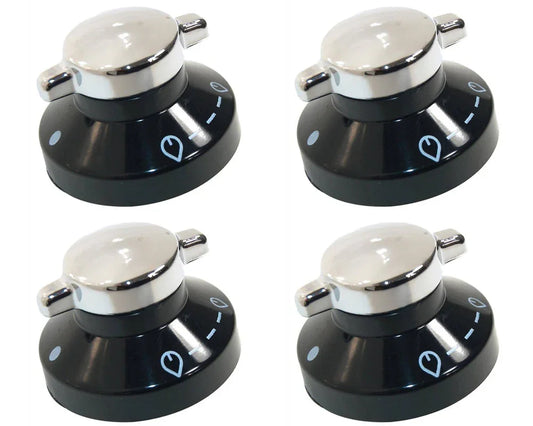 4 x Diplomat Oven Hob Black Silver Control Knob Switch 081880326 - Mersey Spares