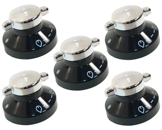 5 x Oven Gas Control Knobs Hob Cooker Switch Chrome Black Silver For Diplomat - Mersey Spares