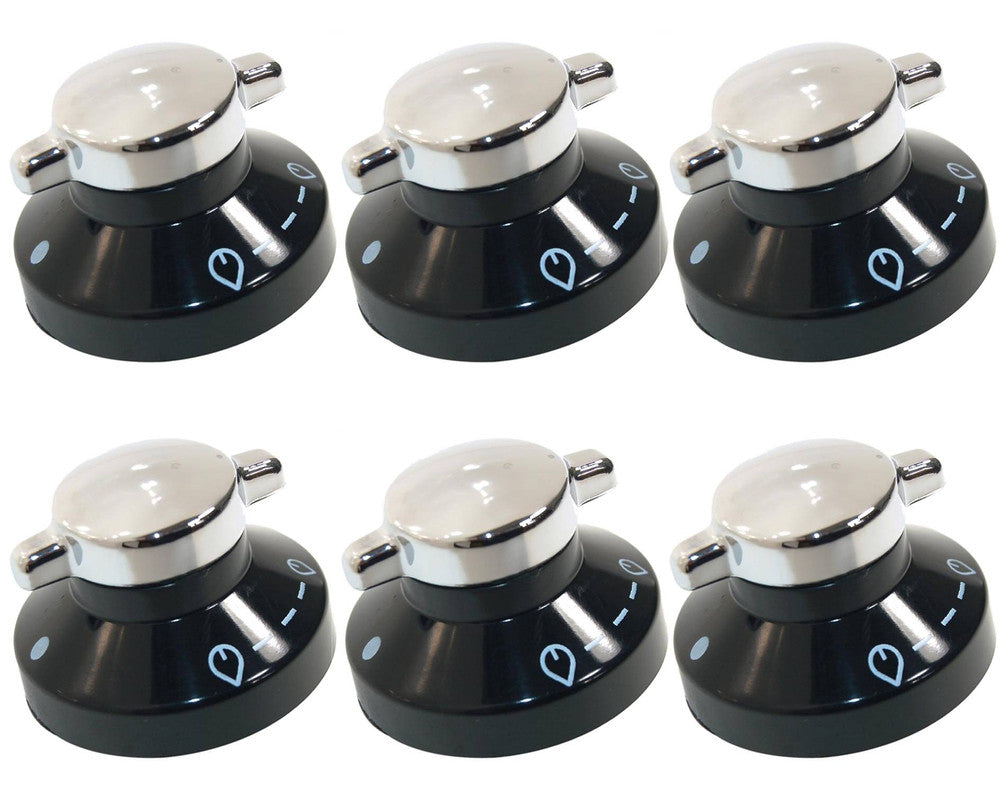 6 x NEW WORLD Oven Gas Knob Hob Cooker Flame Switch Silver Black 081880326
